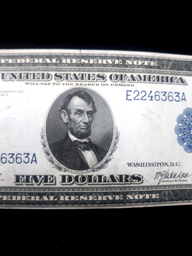 HIGH GRADE CH/CU FULLY EMBOSSED -1914 $5 BLUE SEAL FRN VIRGINIA DISTRICT - #7 - Picture 4 of 7