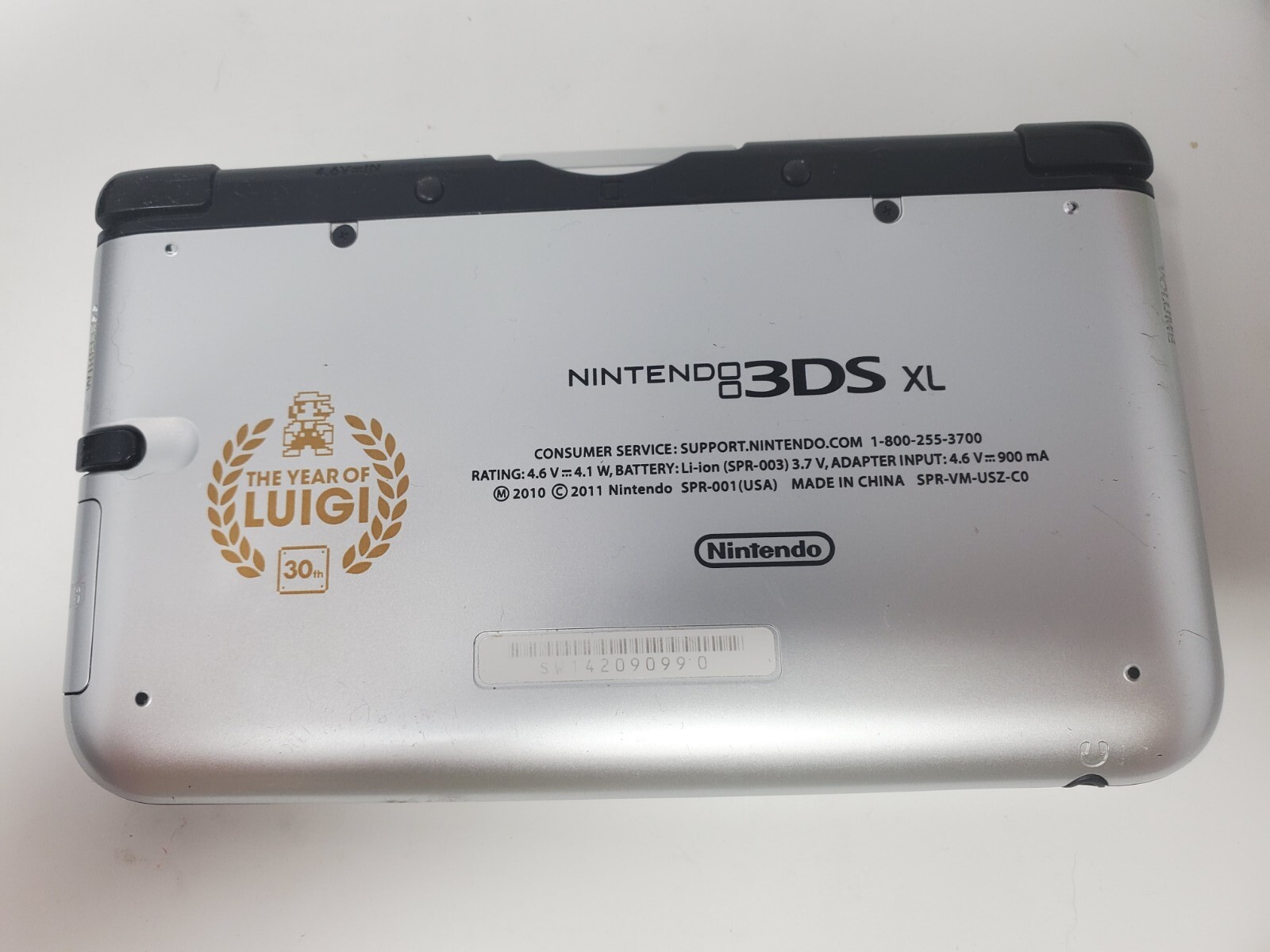 Nintendo 3DS XL Silver Mario Year of Luigi 30th Limited Edition Tested