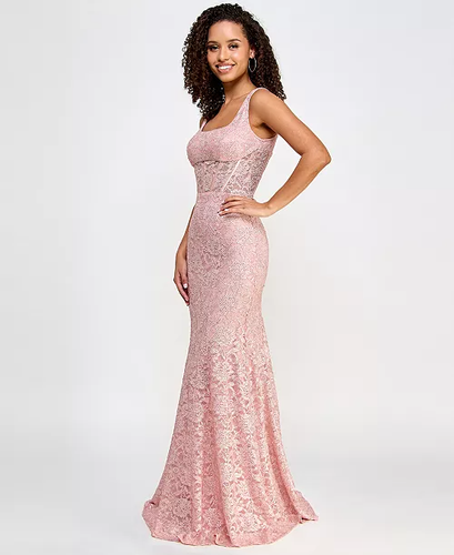 City Studios Junior Kleid quadratischer Ausschnitt Blumen-Spitze Größe: 9/10 Farbe: Blush Rose - Bild 3 von 9