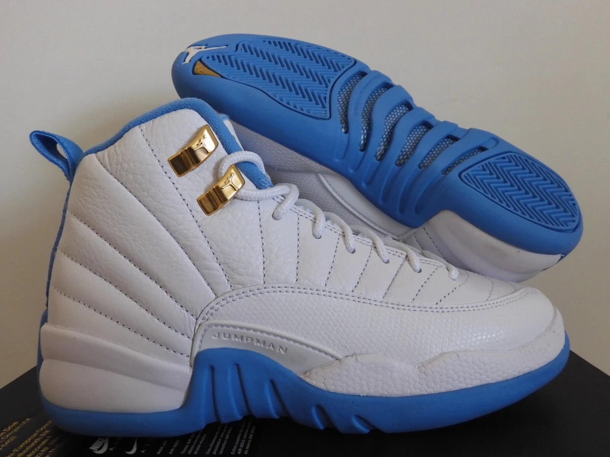 NIKE AIR JORDAN 12 RETRO GG WHITE-GOLD-UNI BLUE SZ 4Y-WOMENS SZ 5.5  [510815-127]