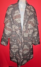 Rare Black Grey Brown Navajo Print Southwestern Design Wool Capote Coat Sz 26 2x