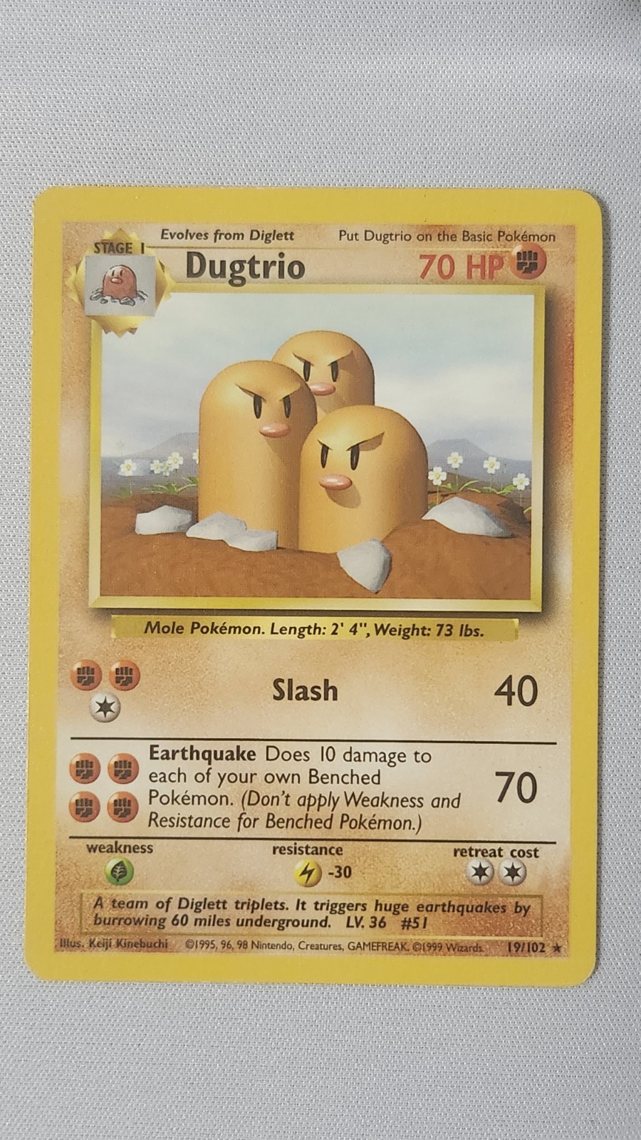Dugtrio 19/102 Pokemon Card TCG Base Set Unlimited Non Holo MP