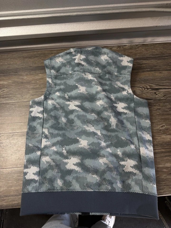 Simms Fishing Vest  Jacket Mens M Blue Hex Camo Storm Fleece Lined Multi Pocket - Image 4 of 4