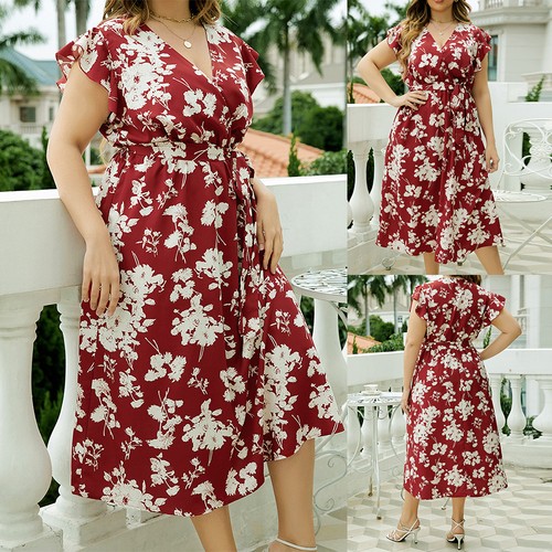 Plus Size Curvy Women Floral Dress Summer Holiday Beach Party Swing Sundress - Picture 6 of 117