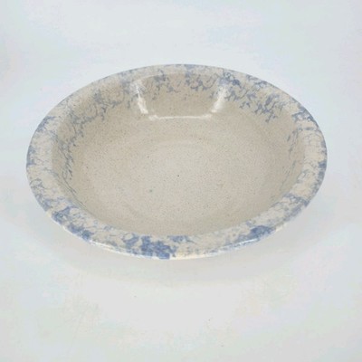 Vintage RRP Co Roseville Ohio Blue Spongeware Stoneware Mixing Bowl USA Farm 11'