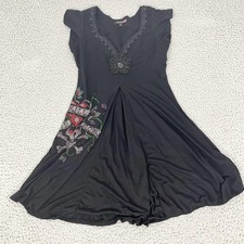 Ed Hardy Dress Womens Large Black Skull Rhine...