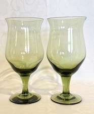 Vintage Avocado Green Italian Optic Style Water Goblets (set Of 2) 6.75” Tall