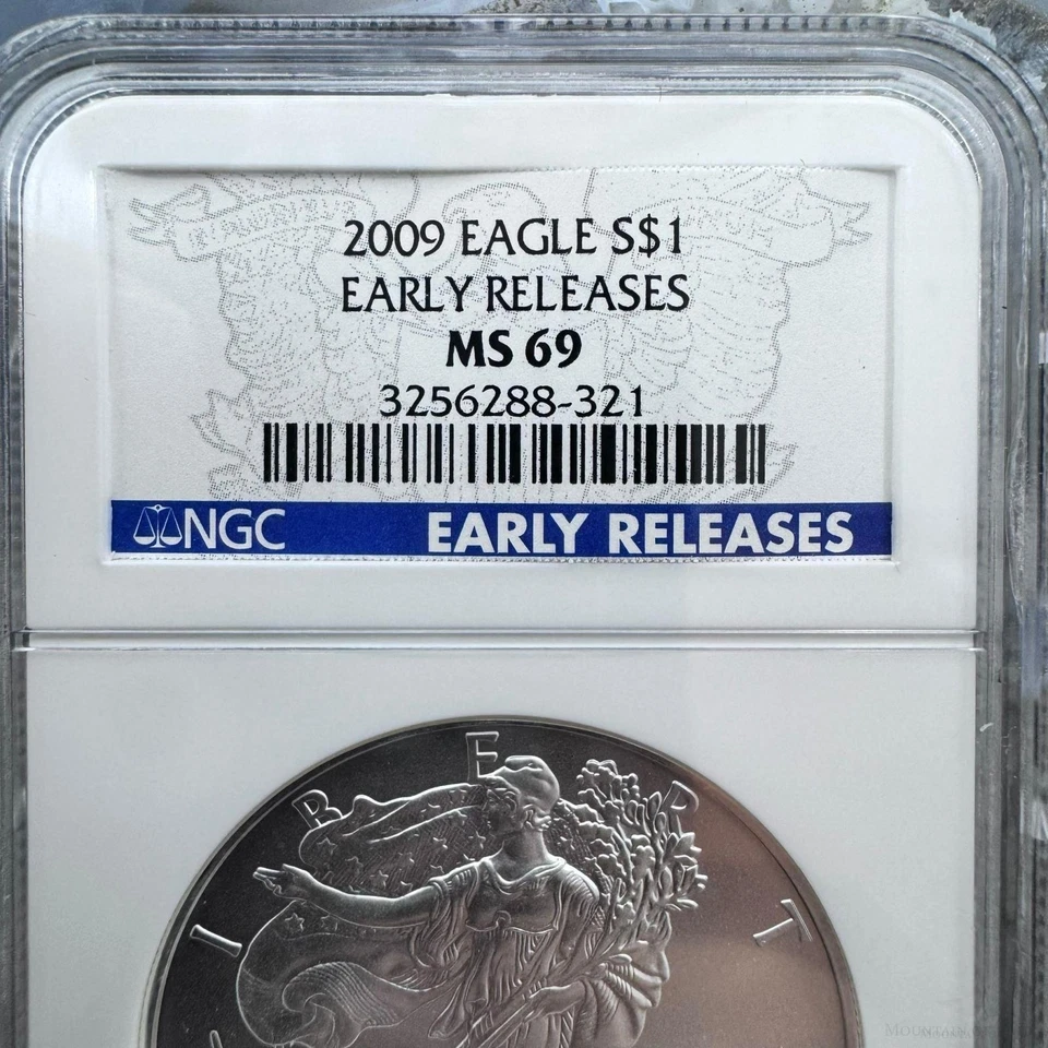 2009 US 1.0oz.999 Fine Silver American Silver Eagle NGC MS69 #3256288-321EX - Image 3 of 4