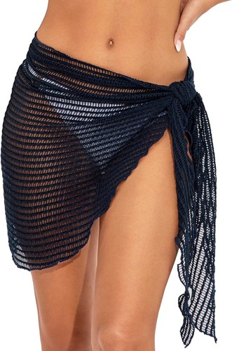 Bikini Strand Halstuch, kurzes Cover Up, transparent, Sarong gehäkelt, dunkelblau, klein - Bild 1 von 5