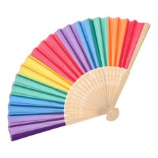 Colorful Pe Fabric Folding Fan Rainbow Pattern Portable Fan For Home Decor