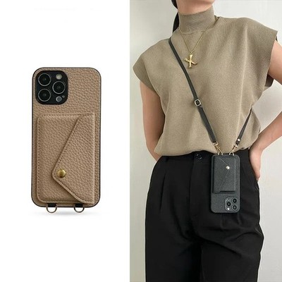 Crossbody Leather Phone Case Wallet Card Holder for iPhone 16 15 14 Pro Max Plus
