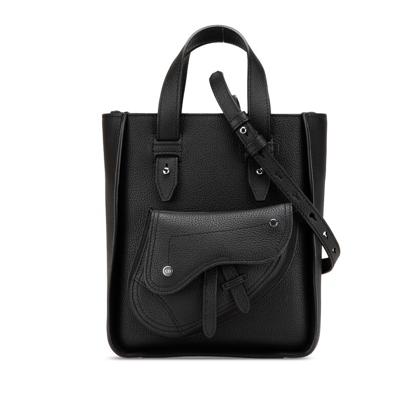 Dior Saddle Mini Tote Shoulder Bag in Black Leather 2-Way Style 549043