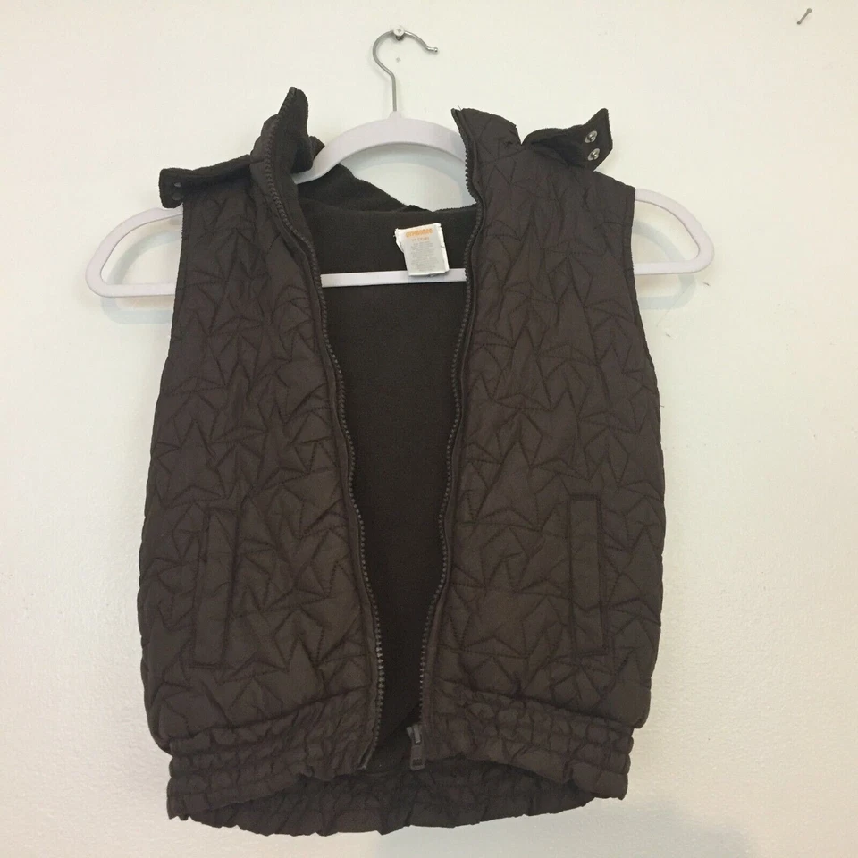 (JL) Y2K Gymboree Niña Chaleco Talla M (7/8) Imitación Piel Borde Chaqueta Edredón Marrón Sudadera con Capucha Foto 4 de 4