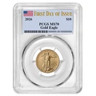 2026 $10 1/4-oz American Gold Eagle PCGS MS70 FDOI Flag Label
