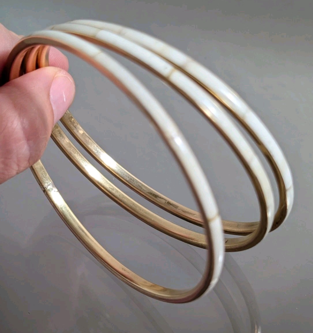 Vintage Lot Bracelets Solid Brass Shell Beach Boh… - image 8