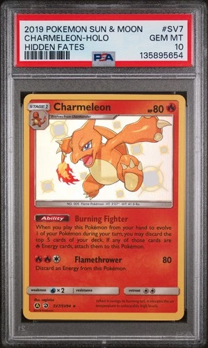 2019 POKEMON SUN & MOON HIDDEN FATES #SV7 CHARMELEON-HOLO PSA 10