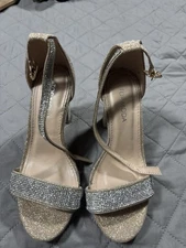Top Moda Women's 3 Inch Dressy Silver Glitter Ankle Strap Size 5