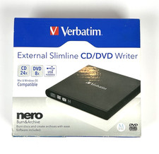 Verbatim External Slimline NERO 98938 CD/DVD Writer USB Powered w/ Box No Cable