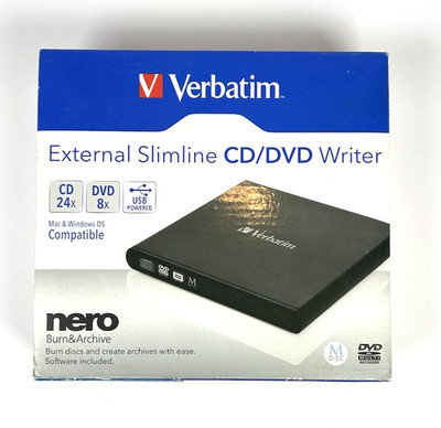 Verbatim Nero 98938 External Slimline USB CD/DVD Writer Box No Cable