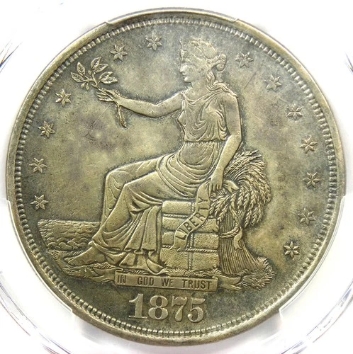 1875-CC Trade Silver Dollar T$1 - PCGS AU Details - Rare Carson City Coin