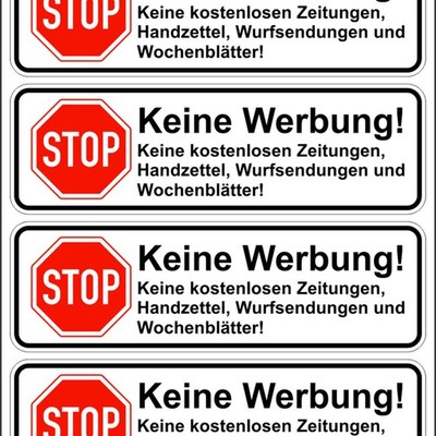 8x Aufkleber für Briefkasten STOPP KEINE WERBUNG und ZEITUNGEN weiß R049