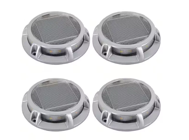 Lente texturizada Hampton Bay 15 lúmens solar prata LED caminho no solo pacote com 4 - Imagem 2 de 4