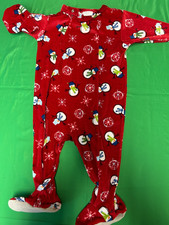 Carter's Vintage 18 Months Red Velour Snowman Christmas Winter Footed Pajamas