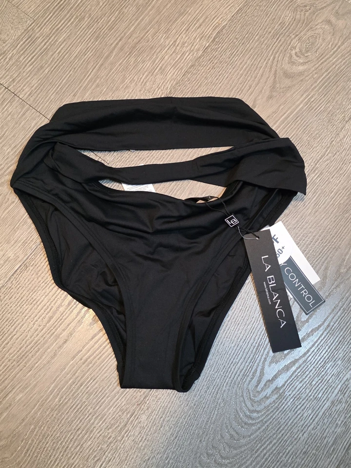 Parte inferior de bikini negra superpuesta La Blanca Island Goddess L81856 talla 4 Foto 3 de 3