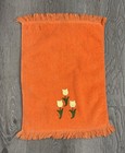 VTG Martex Bright Orange Fringe Finger Towels Yellow Tulips 70’s (2) Floral USA — photo 4