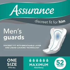 Assurance Men’s Guards, Maximum Absorbency, 52 Count