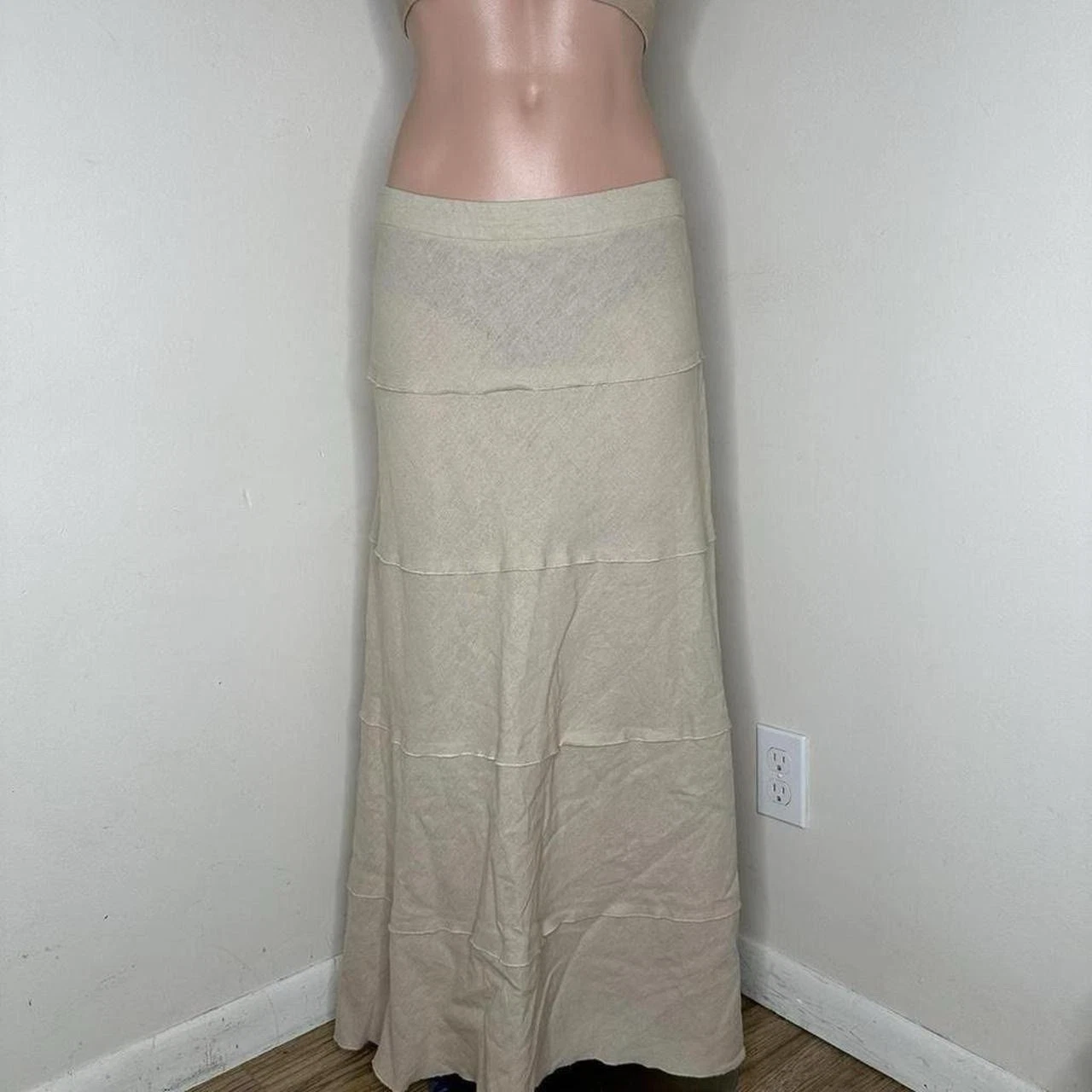 Cream Fairy Grunge Minimalist Linen Maxi Skirt Size 10/32"