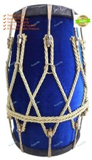 New Professional Blue velvet Dholak With Golden Fitting Instrument With Bag