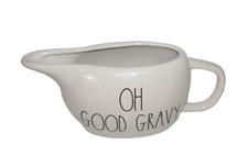 Rae Dunn Thanksgiving OH GOOD GRAVY Gravy Boat Container White W/Black Lettering