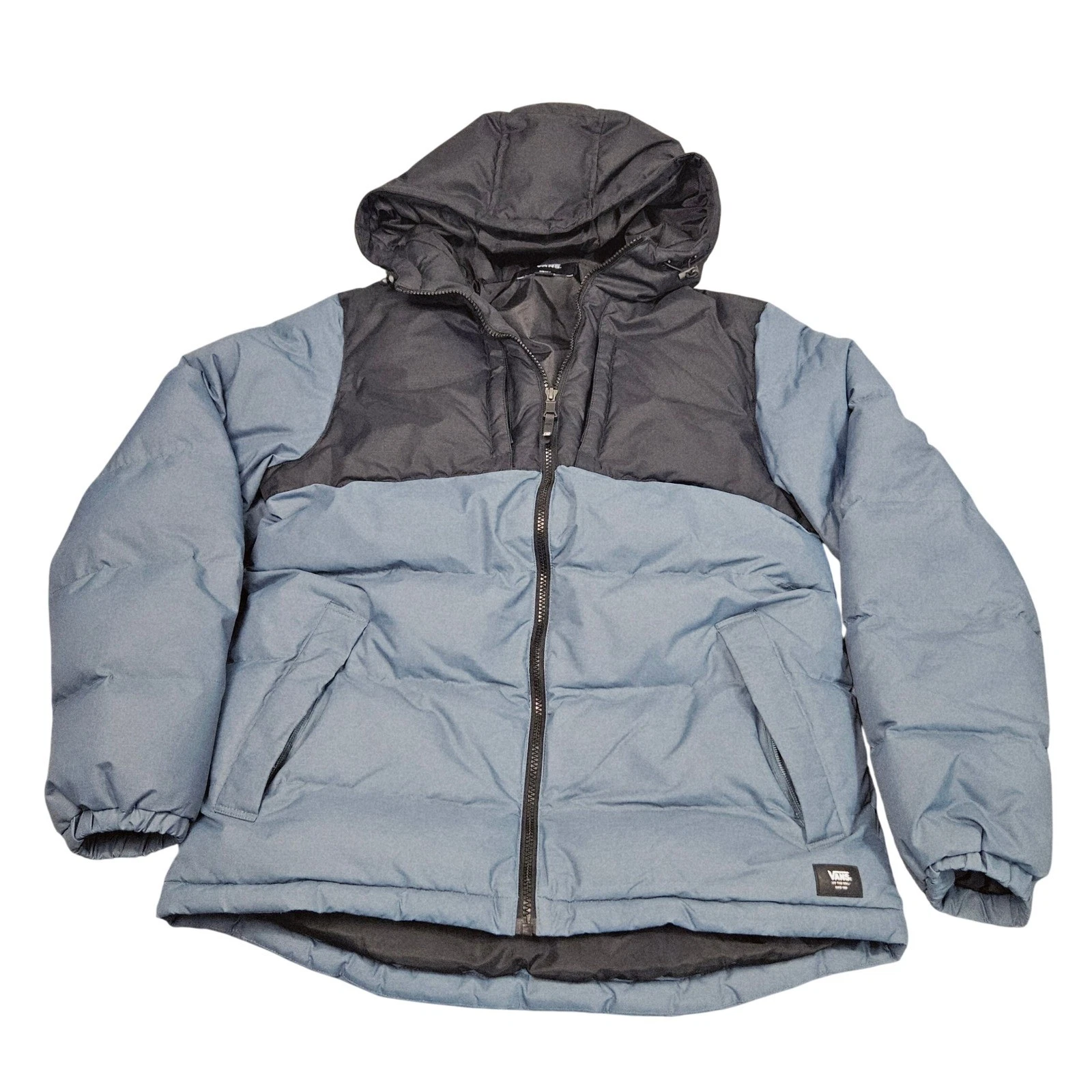 Vans Puffer Jacket Mens Small Blue Black Colorblock Down Gorpcore Skater Street
