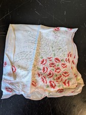 Vintage '50s Lily Of The Valley  Red Floral Ladies Fine Hankie Handkerchief