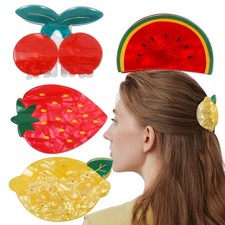 4 PCS Acetate Fruit Claw Clips Strawberry Lemon Cherry Watermelon Hair Grip