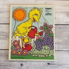 PlaySkool Wooden Puzzle Big Bird 315-20 9 Pieces VTG 1988 Sesame Street Flowers