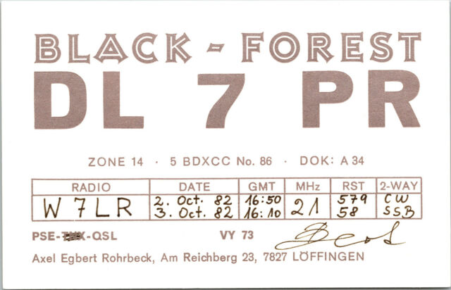 Vtg Ham Radio CB Amateur QSL QSO Card Postcard GERMANY DL7PR LOFFINGEN 1982
