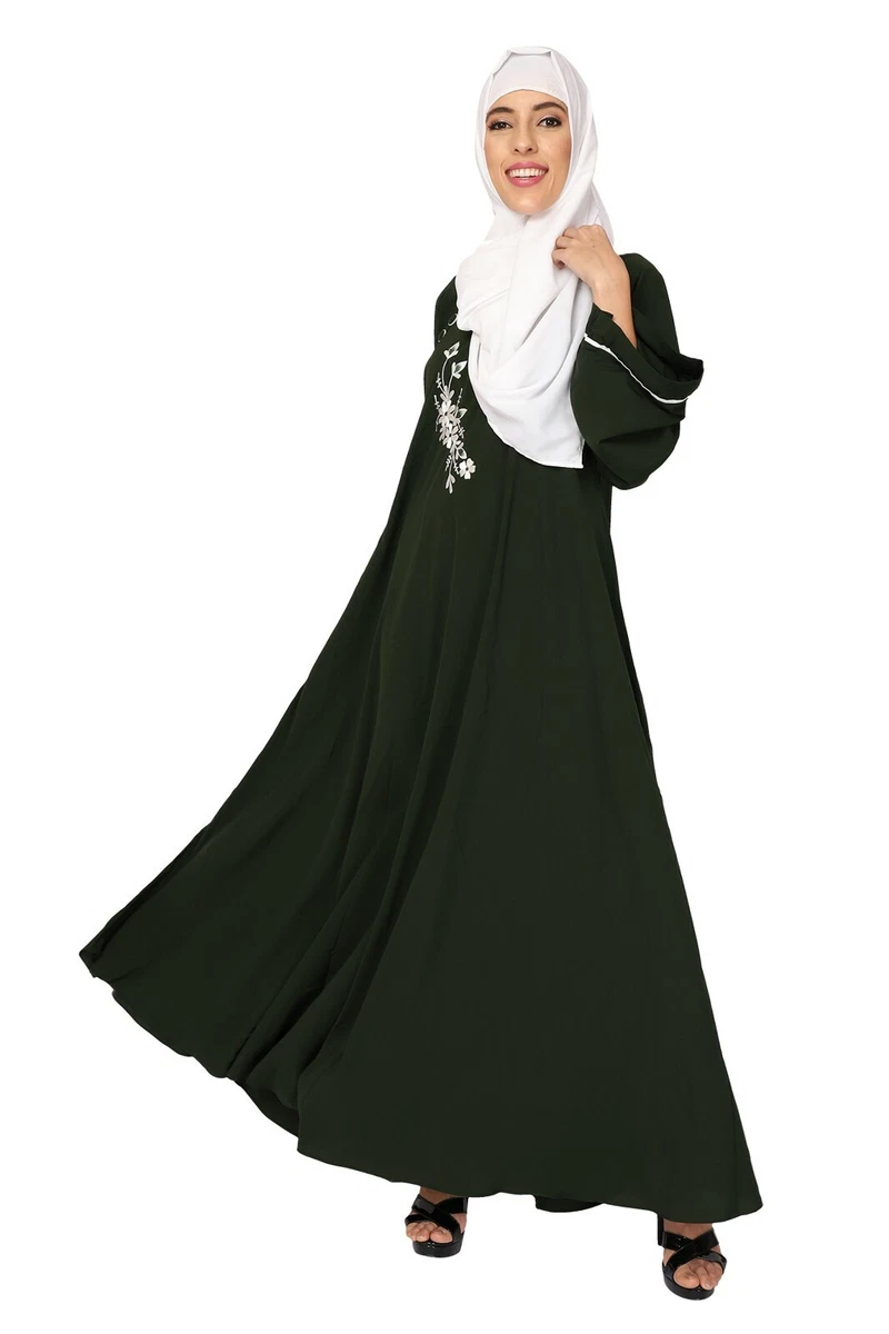 Entire Creep Fabric Black Color Embroidered A-Line Abaya with ...