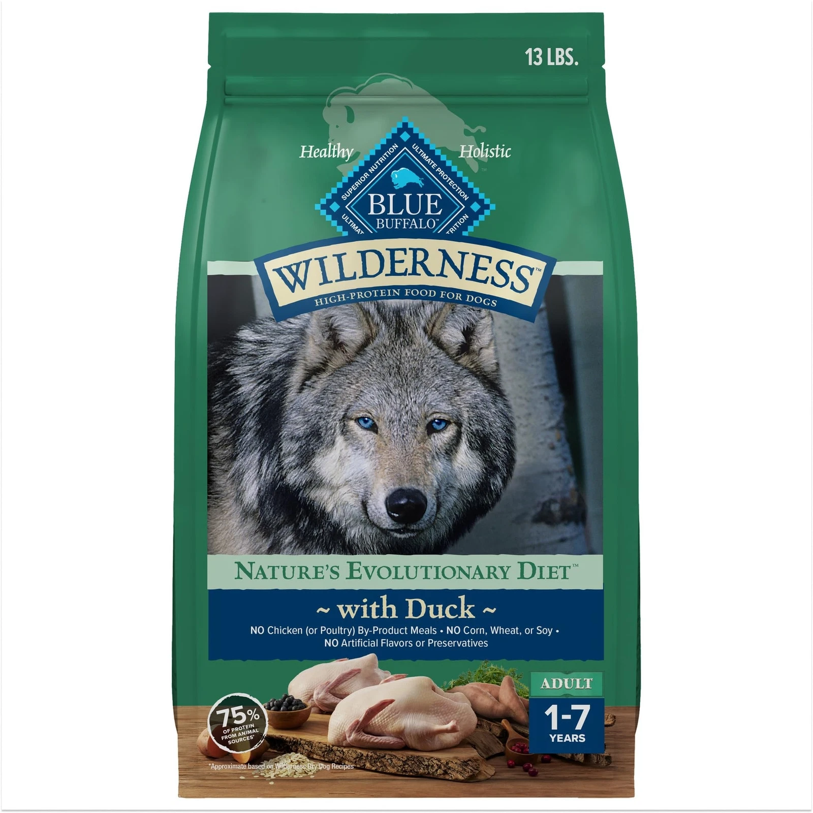 Blue Buffalo Wilderness High Protein Dog Food Duck Recipe 13 lb Bag