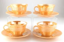 Vintage Set of 4 Fire King Teacups and Saucers Anchor Hocking Peach Lustre Q740