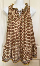 MAX STUDIO Women’s Print Sleeveless Babydoll Boho Top Sz Small Cottagecore