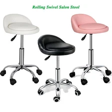 3 Color PU Leather Round Rolling Stool Adjustable Swivel Drafting SPA Task Chair