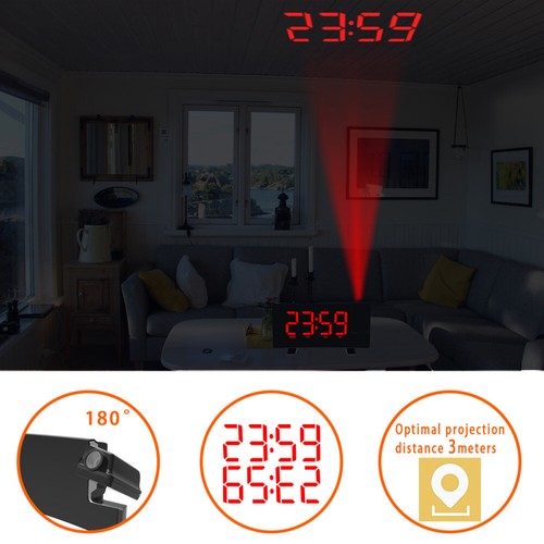 LED Curved-Screen Digital Alarm Ceiling/Wall Projector Dual Clock FM Radio DC 5V - Picture 12 of 14