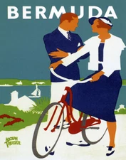 POSTER BERMUDA BICYCLE BIKE RIDE OCEAN VIEW TRAVEL CYCLING VINTAGE REPRO FREE SH
