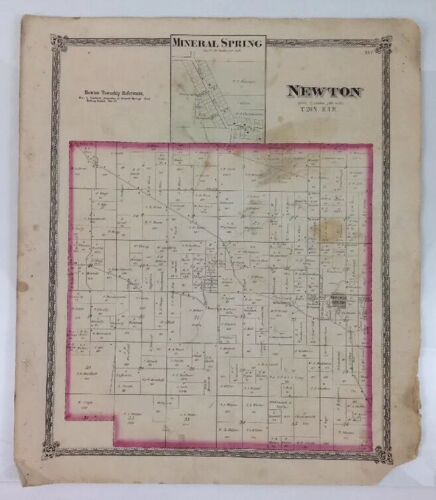 Antique 1874 Map of Newton County Illinois - Includes City of Mineral Spring
