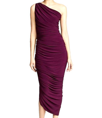 Norma Kamali Diana Gown Women's Size Large One Shoulder Ruched Bodycon Plum New