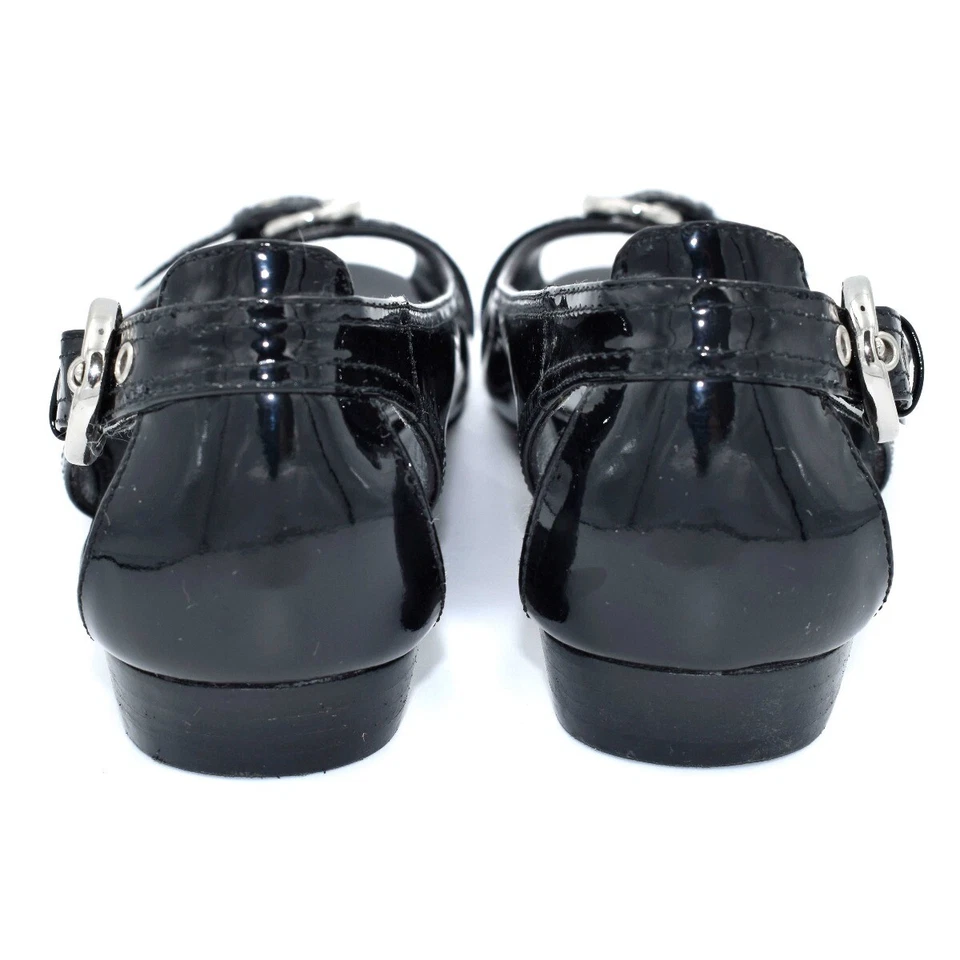 Stuart Weitzman Black Patent Leather Chit Chat Open Toe Peep Toe Flats size 8 M - Image 4 of 4