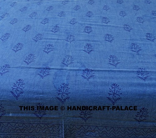 Coperta Letto King Size In Cotone Stampata Con Fiori Indiani Blu Indigo - Foto 3 di 4