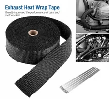 2" Black Exhaust Heat Wrap Roll for Motorcycle Fiberglass Heat Shield Tape w/Tie